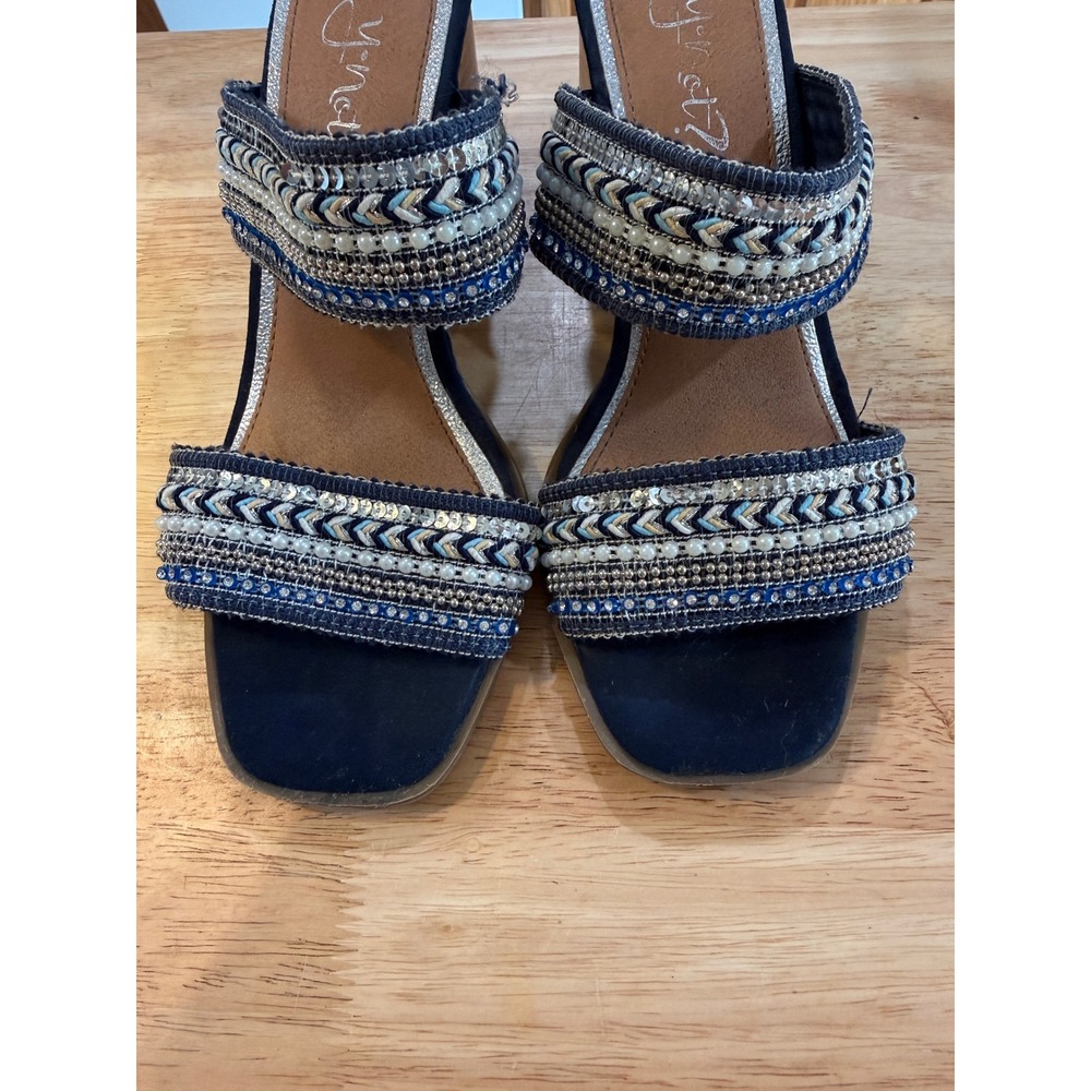 Y-Not? Beaded Mule Heels Size 8 Boho Chunky Heel Sandals - Picture 2 of 8